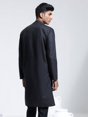 Men's Black Cotton Silk Kurta