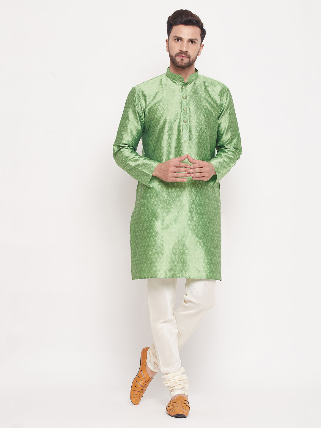 Men Mint Green Silk Blend Kurta