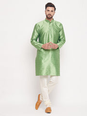 Men Mint Green Silk Blend Kurta