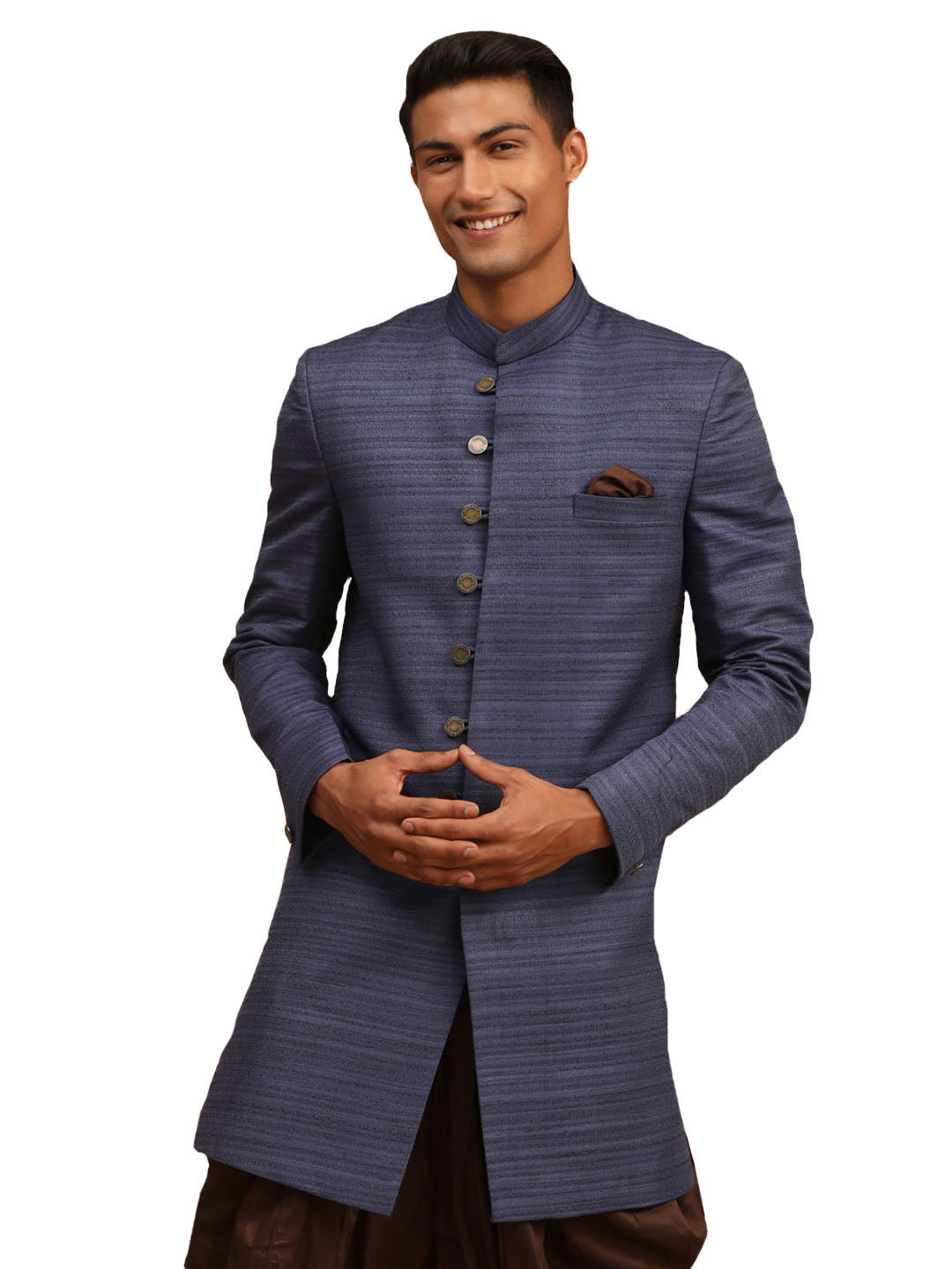 Men's Navy Blue Silk Blend Sherwani Only Top