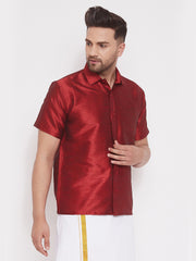 Men's Maroon Silk Blend Ethnic Shirt