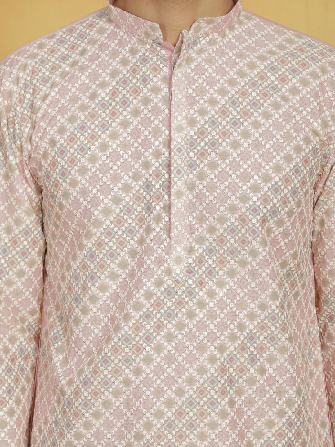 Men's Pink Maslin Kurta And Pyjama Set