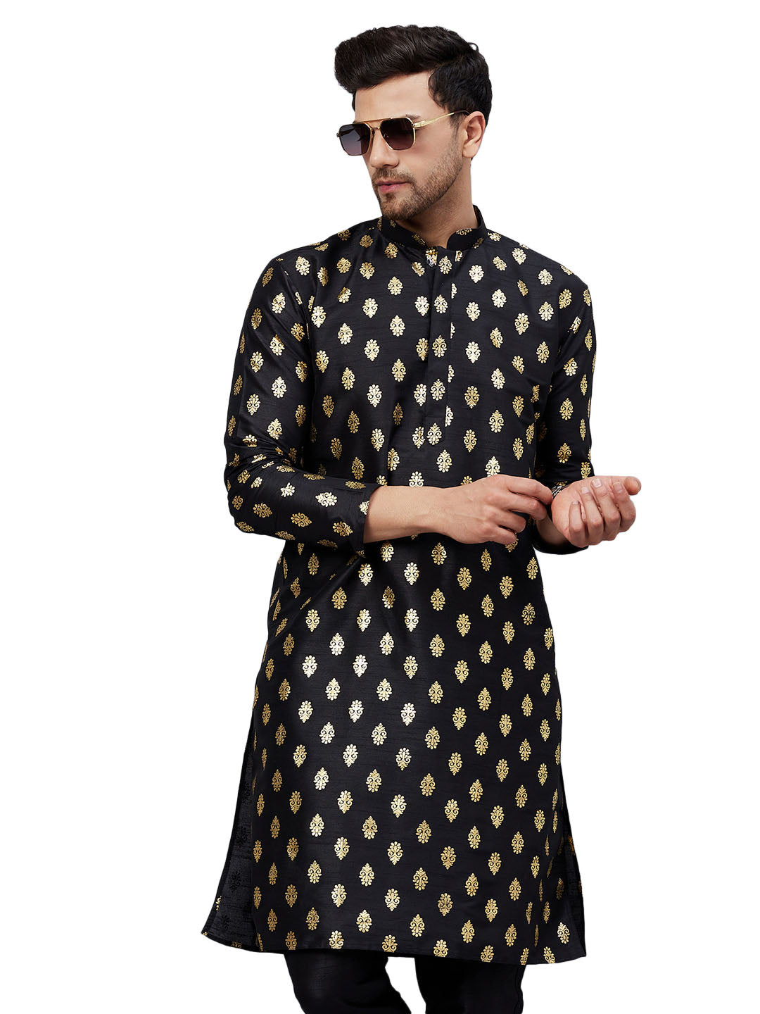 Men's Black Dupion Silk Kurta