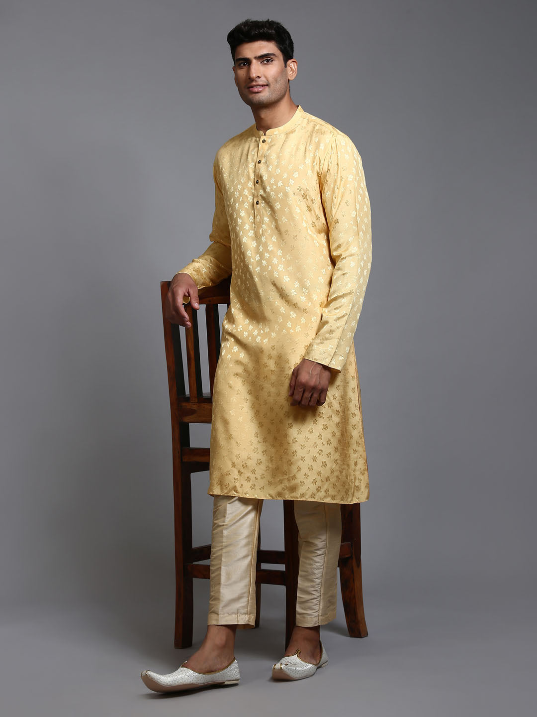 Men's Yellow Silk Blend Kurta