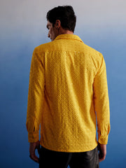 Men's Yellow Rayon Ethnic Shirt