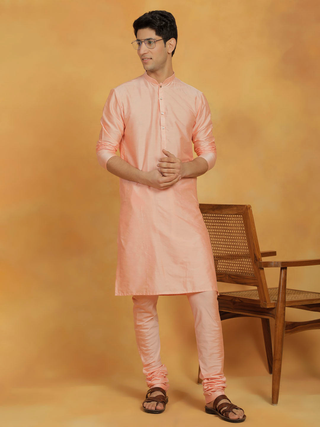 Men's Peach Viscose Kurta