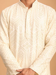 Men's Cream Cotton Blend Kurta