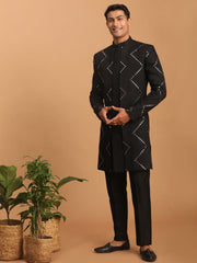 Men's Black Viscose Sherwani Only Top