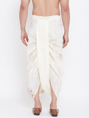 Men's Cream Silk Blend Embroidered Dhoti