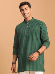 Men's Green Cotton Short Kurta