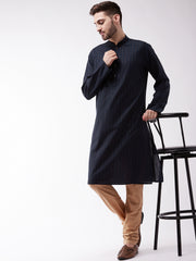 Men's Navy Blue Cotton Blend Kurta