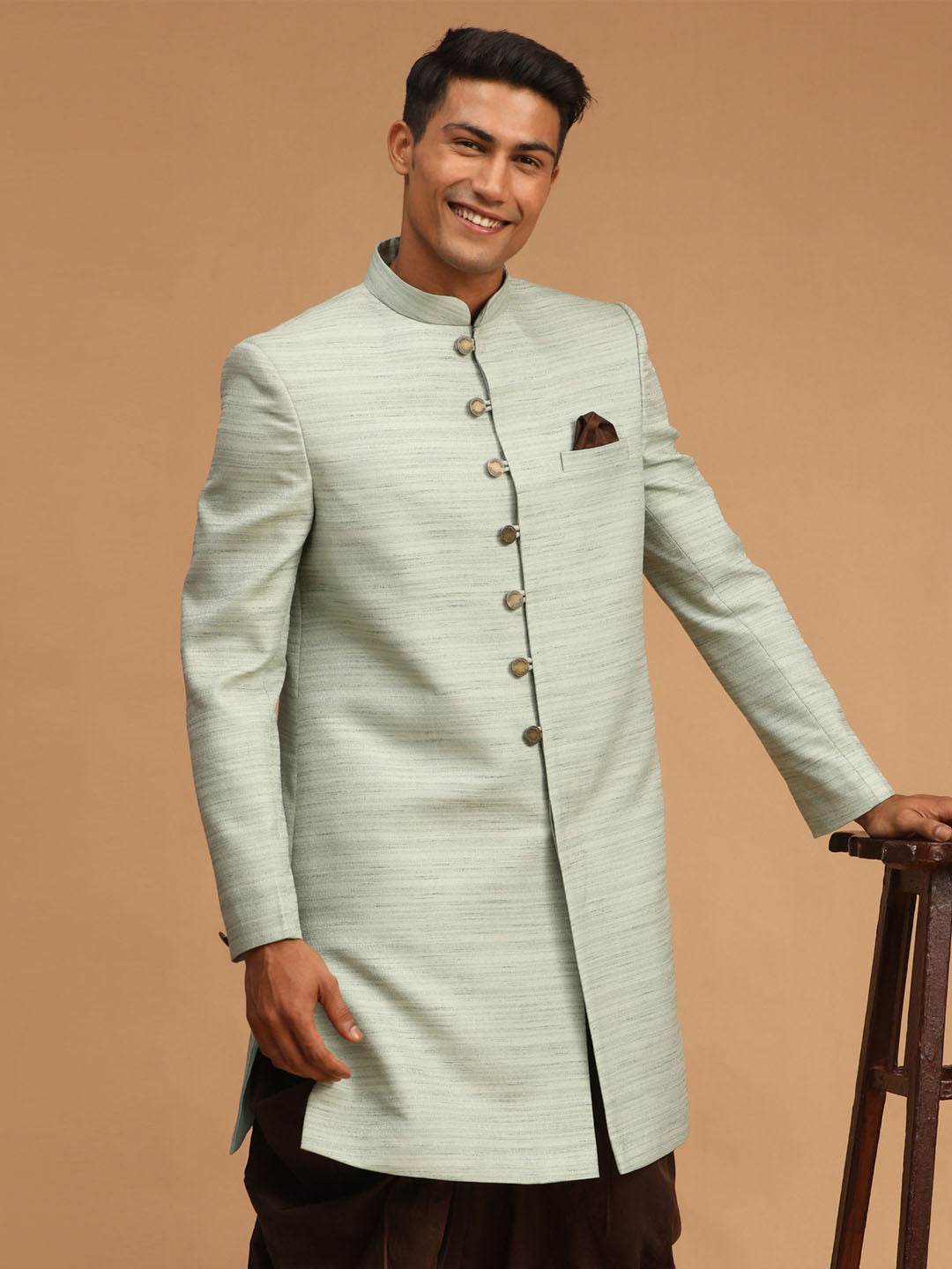 Men's Mint Green Silk Blend Sherwani Only Top