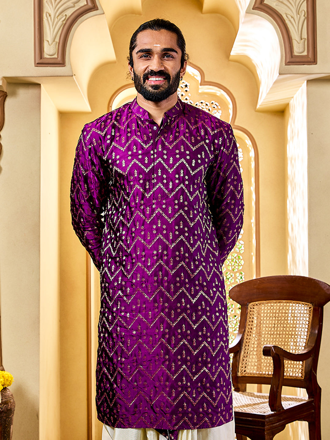 Men's Purple Silk Blend Kurta