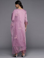 mauve embroidered kurta paired with straight bottom and embroidered dupatta