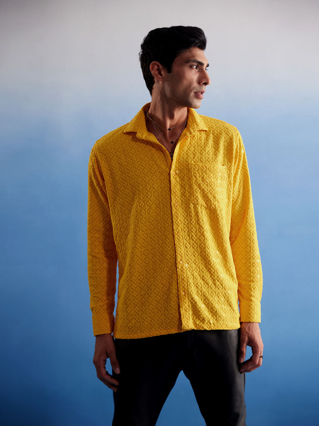 Men's Yellow Rayon Ethnic Shirt