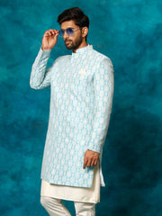 Men's Blue Silk Blend Sherwani Only Top