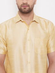 Men's Gold Silk Blend Ethnic Shirt