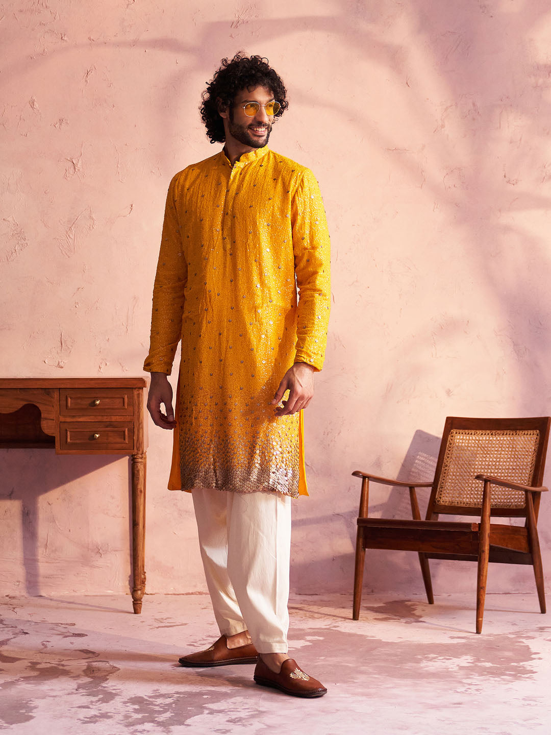 Men's Yellow Georgette Kurta