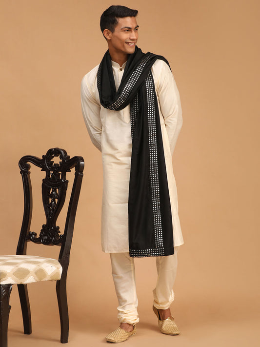 Men's Cream Viscose Kurta, Pyjama & Dupatta Set