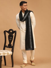 Men's Cream Viscose Kurta, Pyjama & Dupatta Set