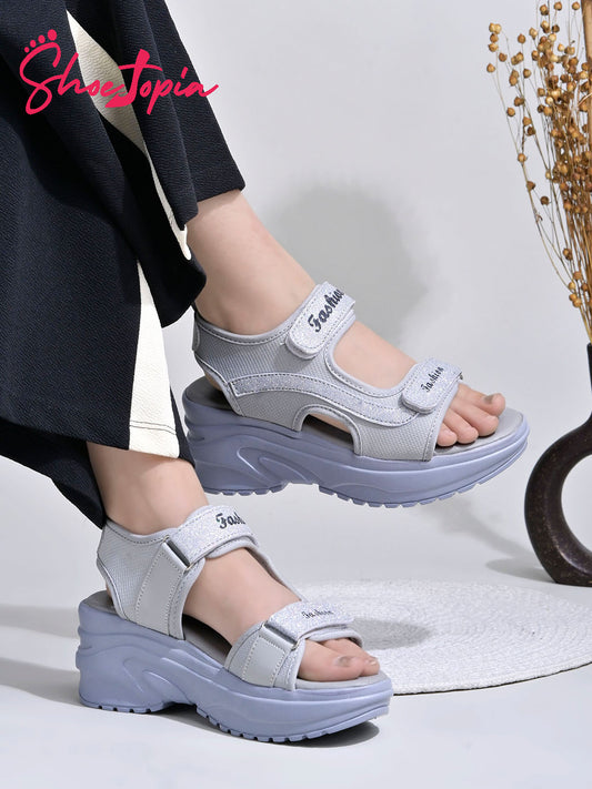 Shoetopia Comfortable  & Sporty Grey Sandals For Women & Girls