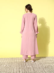 Kalini Women Mauve Colour, Bishop Sleeve A-Line Kurta Paired With Tonal Bottom