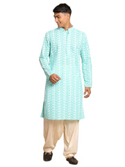 Men's Green And Cream Pure Cotton Kurta and Patiala Set