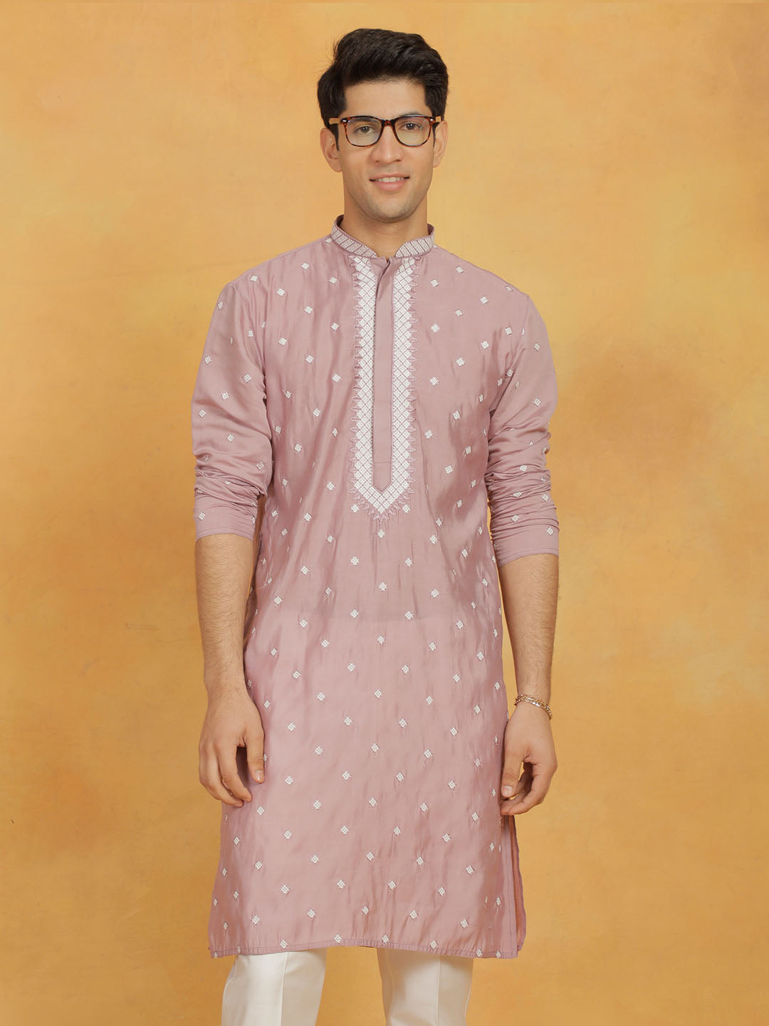 Men's Pink Silk Blend Kurta