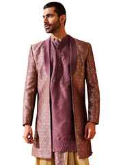 Men's Purple Silk Blend Sherwani