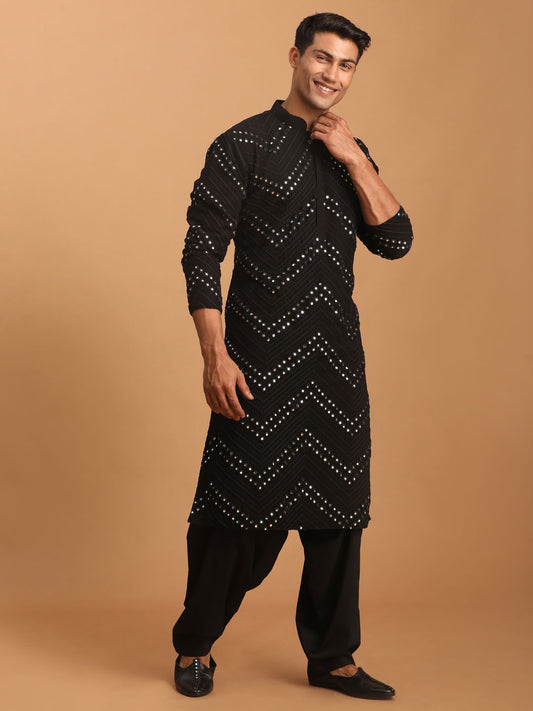 Men's Black Georgette Kurta and Patiala Set