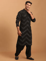 Men's Black Georgette Kurta and Patiala Set