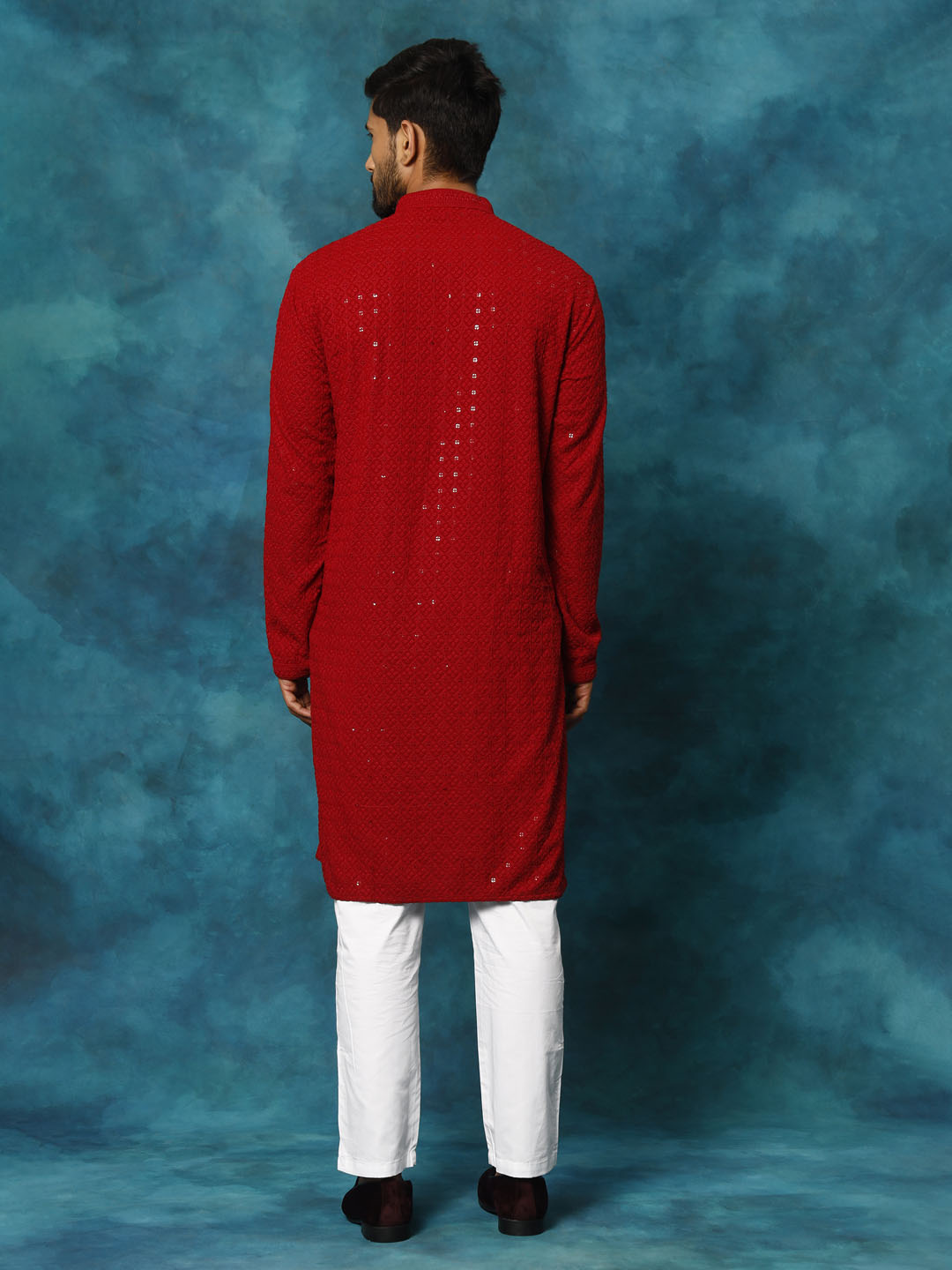 Men's Maroon And White Rayon Cotton Kurta Pyjama Set