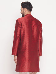 Men Maroon Silk Blend Kurta