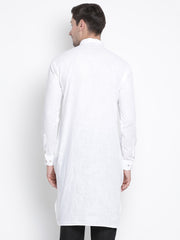 Men's White Cotton Linen Blend Kurta