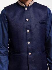 Men's Navy Blue Jute Nehru Jacket