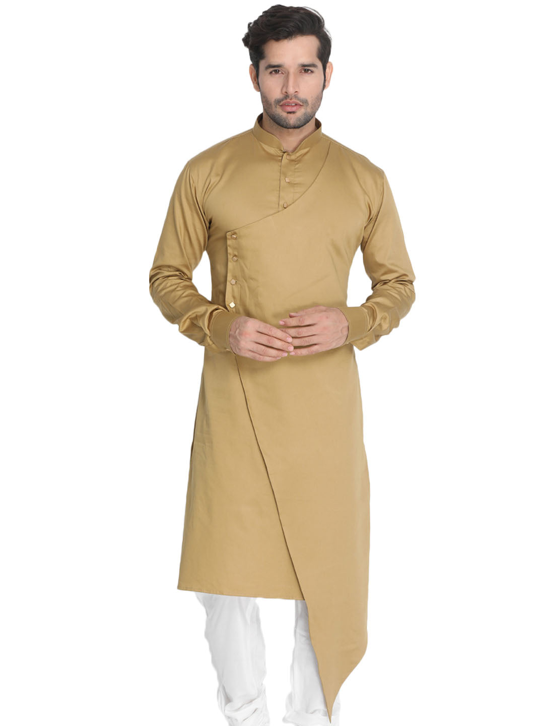 Men Beige Cotton Cotton Satin Kurta