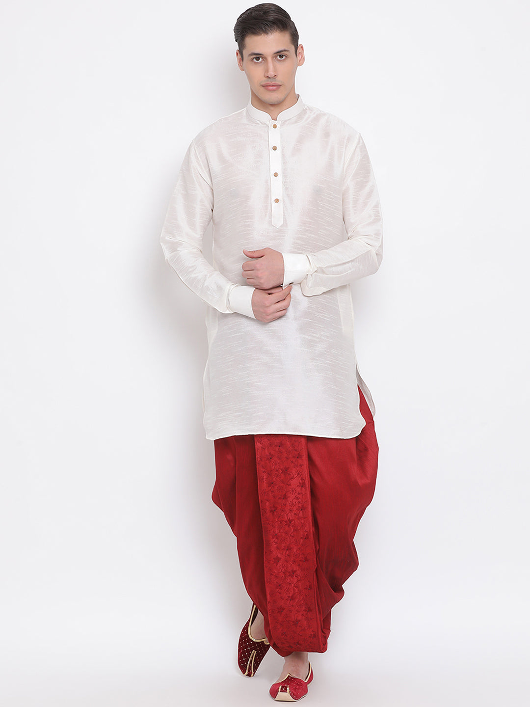 Men's Maroon Silk Blend Dhoti