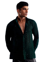 Men's Green Georgette Ethnic Shirt