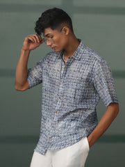 Men's Blue Cotton Ethnic Shirt