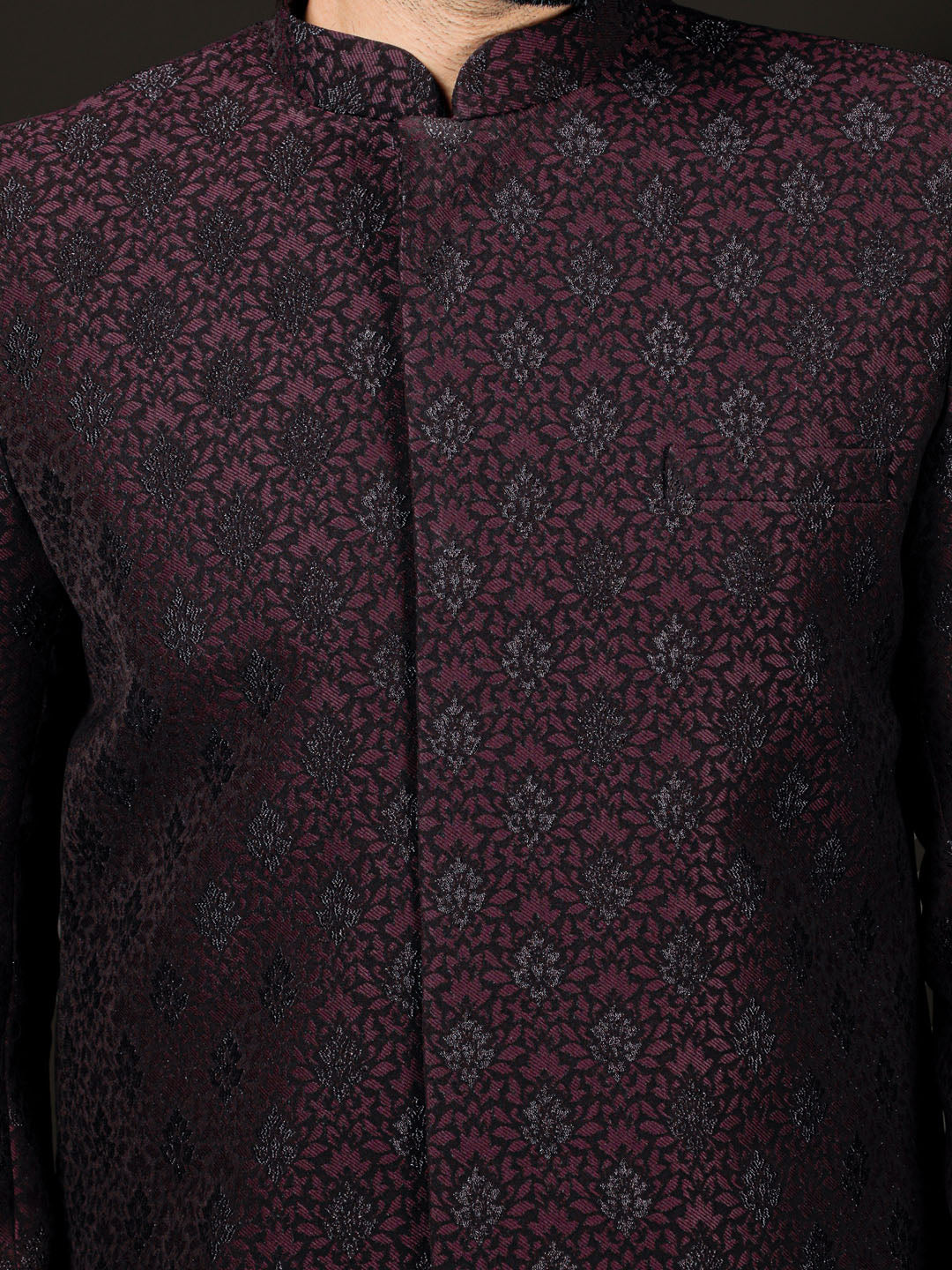 Men's Wine Silk Blend Sherwani Only Top