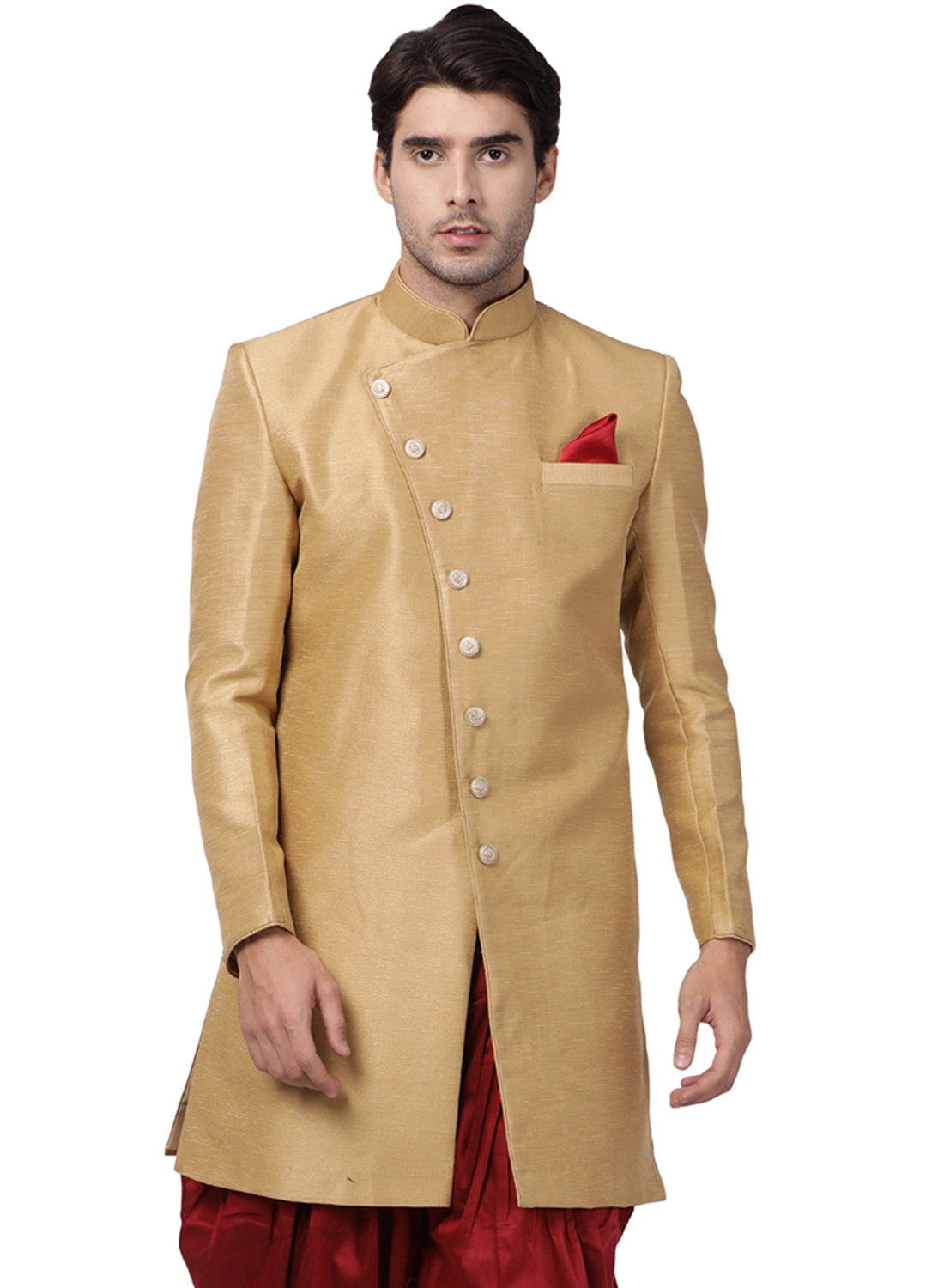 Men's Beige Silk Blend Sherwani Only Top