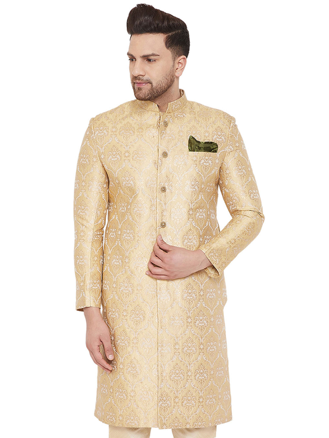 Men's Gold Silk Blend Sherwani Only Top