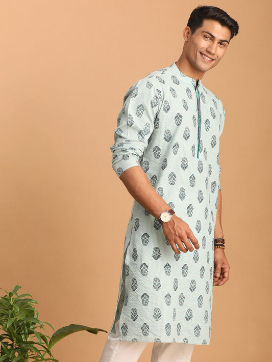 Men's Aqua Cotton Kurta