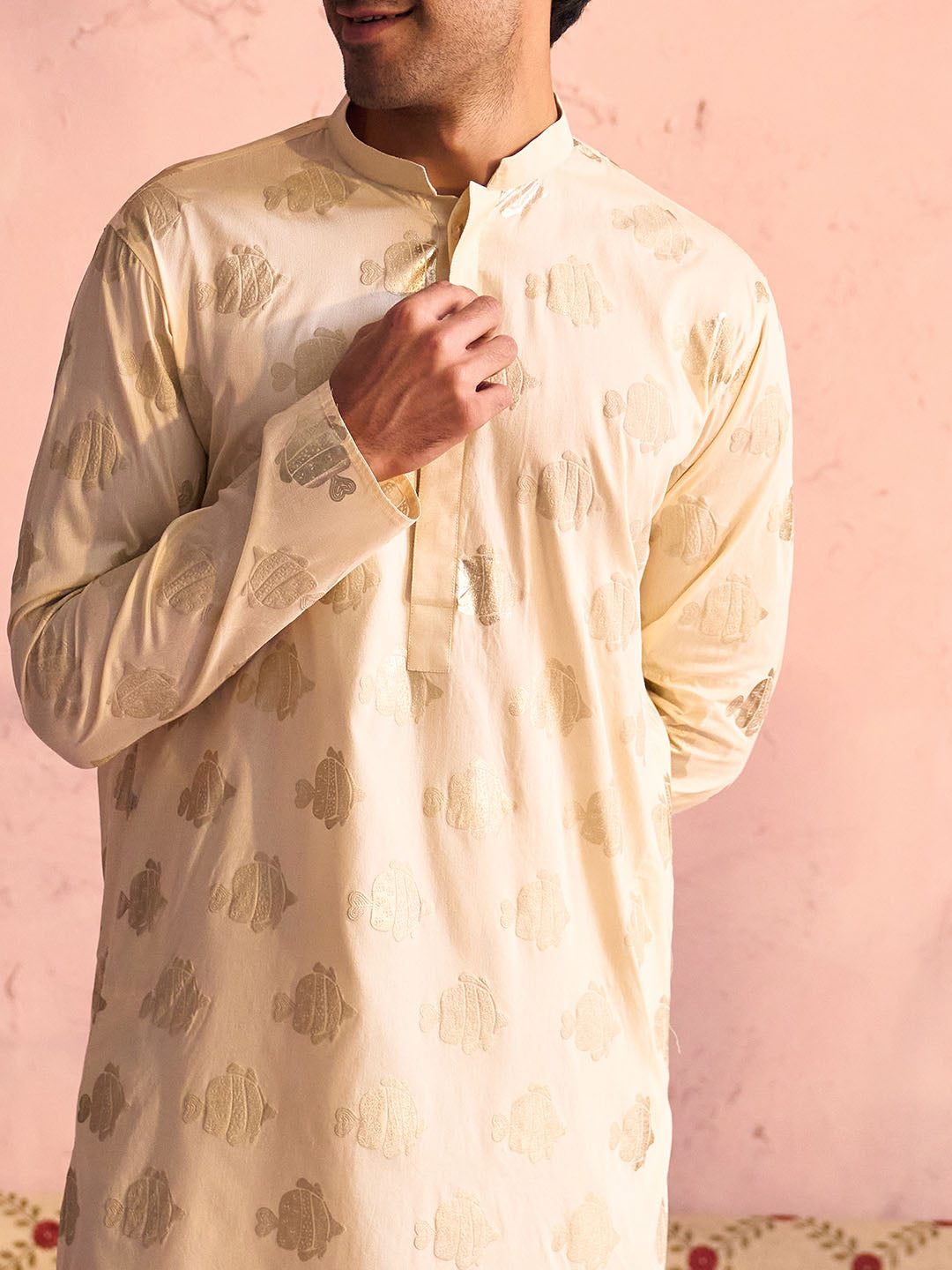 Men's Gold And Rose Gold Viscose Kurta and Patiala Set