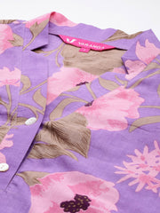 Women  Lavender Floral Printed Cotton Co-Ords