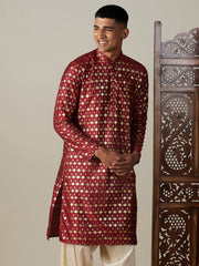 Men's Maroon Viscose Kurta