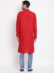 Men's Maroon Cotton Blend Kurta