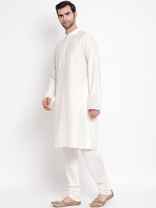 Men's Cream Viscose Kurta Pyjama Set