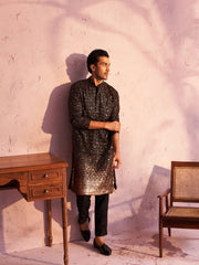 Men's Black Georgette Kurta Pyjama Set