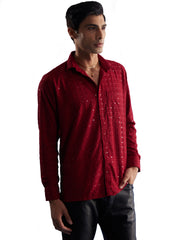 Men's Maroon Rayon Ethnic Shirt